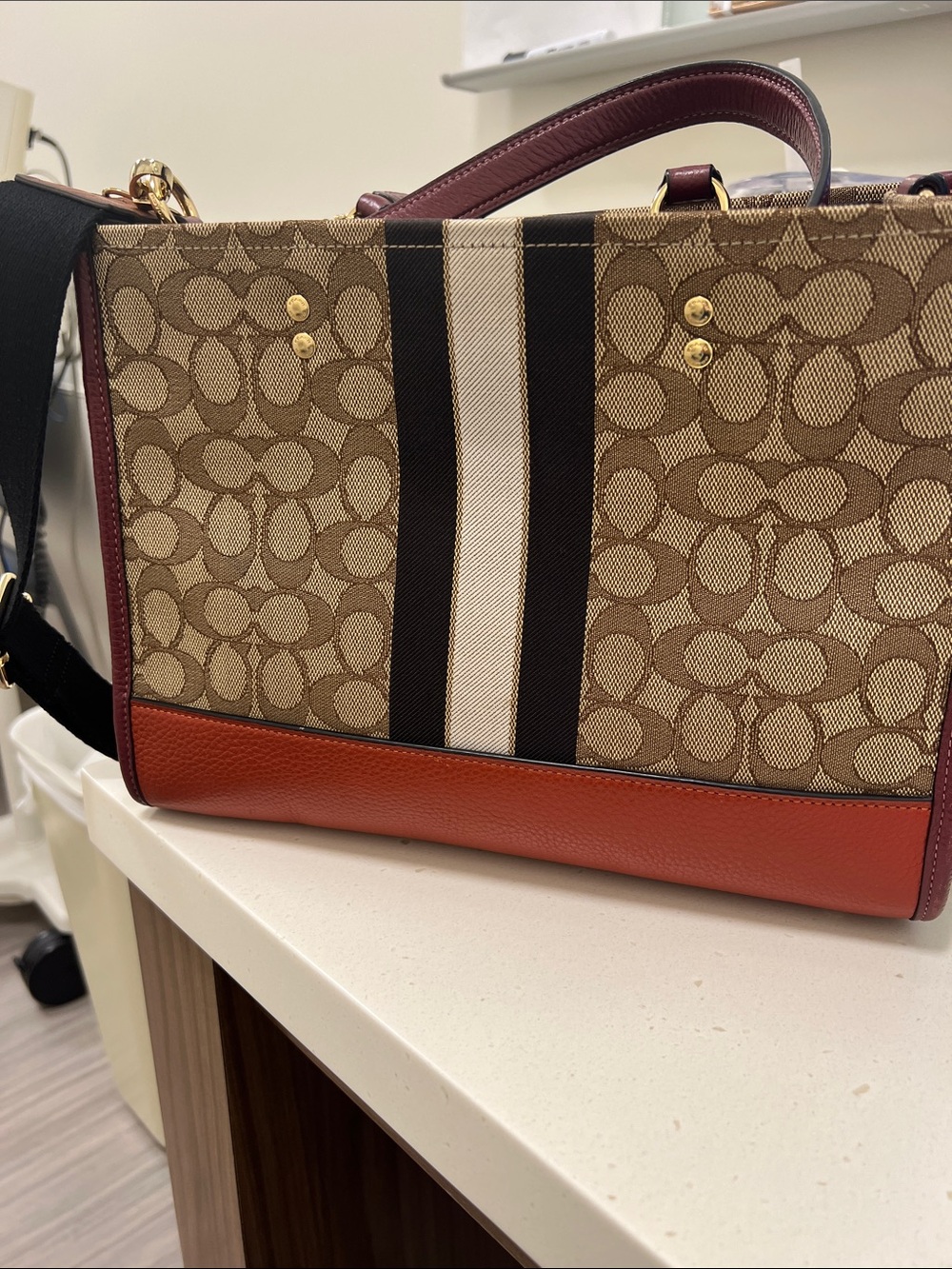 Coach Signature Tote with mustard patch and Brown Trim - Picture 7 of 11